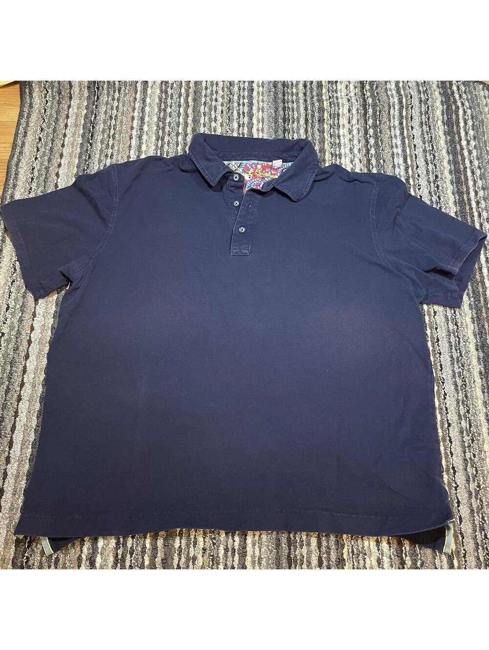 Robert Graham Mens Large Polo Shirt Navy Blue Supima Cotton Classic Fit